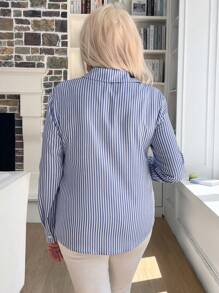 EMERY ROSE Classic Webbing Decor Striped Long Sleeve Women Shirt