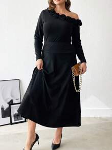 SHEIN Clasi Set de 2 vestidos asimétricos de punto liso y floral para mujer de talla grande, elegantes para el otoño