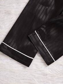 2 件套少女睡衣套装，粉色条纹心形刺绣长袖上衣和裤子，休闲舒适的家居服 - 黑色 - 查看 6