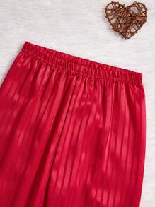 Girls Striped Heart Pattern Embroidered Long Sleeve Loungewear Set, Comfortable Home Wear