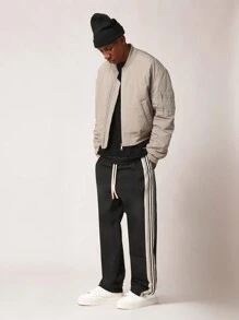 SUMWON Quilted Bomber Jacket With Zip Pockets Lightweight Insulated Fall Winter Flight Jacket Ribbed Collar Cuffs Waistband Athletic Streetwear Outerwear - Khaki - View 7