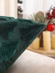 1pc Christmas Tree Pattern Plush Cushion Cover, Autumn/Winter Christmas Decor - Dark Green - View 2