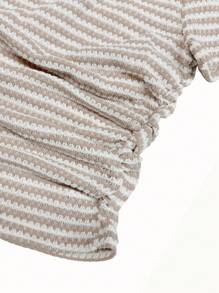 SHEIN Frenchy Ladies Striped Color Block Pleated Basic And Simple T-Shirt Summer Casual - Apricot - View 7
