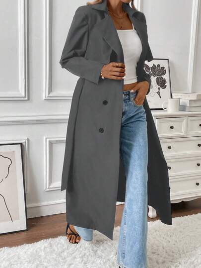 EMERY ROSE Women Casual Double-Breasted Mid-Length Trench Coat Fall Winter Cloth For Women