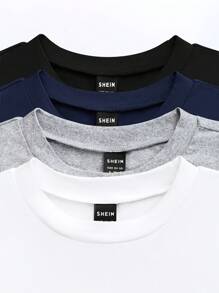 GlowEve Set de 4 camisetas ajustadas de manga corta y cuello redondo de unicolor para mujer