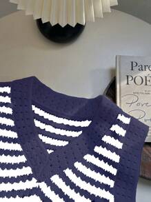 SHEIN Unity 女士条纹针织宽松镂空背心 - 藏蓝色 - 查看 5