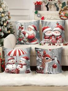4 piezas, Decoración navideña, Nuevas Fundas de almohada con diseño de Papá Noel cálido del bosque, árbol de Navidad, muñeco de nieve, ciervo, gnomo y regalo, de 45 x 45 cm, para decoración de habitación, oficina, sala de estar, sofá, sin relleno