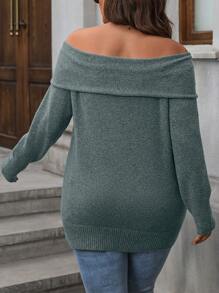 SHEIN LUNE Plus Size Casual Off Shoulder Loose Long Sleeve Sweater For Autumn/Winter Knit Pullover Fall Outfit