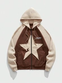 ROMWE MEN 1pc Men's Five-Pointed Star Embroidered Sweatshirt Sweatshirt, Casual For Autumn/Winter - Coffee Brown - View 1