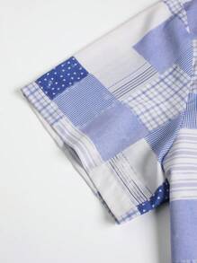 Manfinity Homme Camisa de manga corta de hombres de talla grande con parches a cuadros