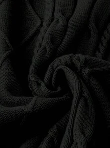 SHEIN Clasi 大码休闲纯色蝙蝠袖毛衣，秋冬针织套头衫 - 黑色 - 查看 3