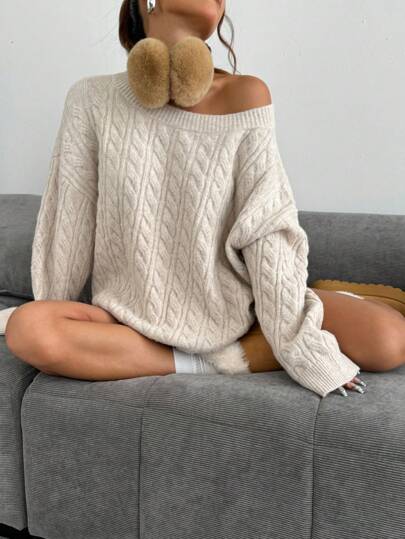 Flirla Women Casual Batwing Loose Thick Crew Neck Oversized Sweater, Autumn/Winter,Long Sleeve Tops, Knit Pullover Fall