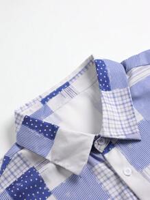 Manfinity Homme Camisa de manga corta de hombres de talla grande con parches a cuadros
