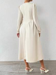 Chiquease Women's Solid Color V-Neck Elegant Long Sleeve Dress - Light Grey - View 2