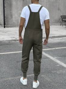 Manfinity Homme Men's Casual Versatile Solid Color Zipper Pocket Suspender Pants - Army Green - View 2