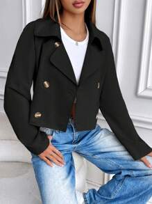 Flirla Women's Minimalist Elegant Short Relaxed Fit Fringe Trim Khaki Trench Coat Fall Winter Cloth For Women