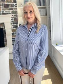 EMERY ROSE Classic Webbing Decor Striped Long Sleeve Women Shirt