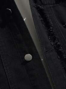 Manfinity Homme Men's Solid Color Front Button Ripped Casual Long Sleeve Denim Jacket, For Fall