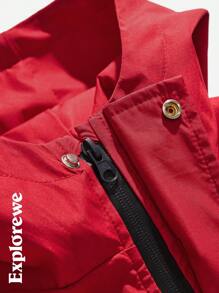 SHEIN Young Girls Red Zip Up Hooded Jacket - Red - View 12