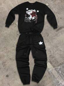 Manfinity EMRG Men 2pcs Set Casual Letter Print Sweatshirt And Front Tie Pants Outfit
