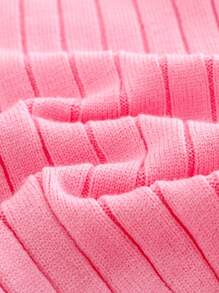 Cozy Pixies Young Girl Heart Pattern Knit Pullover Sweater, Casual Versatile Round Neck Drop Shoulder - Hot Pink - View 7
