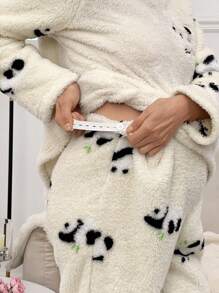 Cute Panda Print Plush Maternity Pajama Set