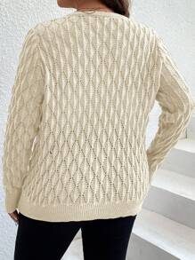 SHEIN LUNE Plus Size Solid Color Metal Decoration Casual Pullover Sweater, Daily Wear, For Winter Knit Pullover Fall - Apricot - View 2