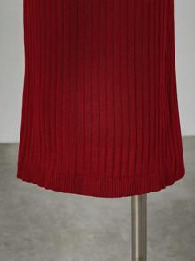 SHEIN Unity 女士 V 领露背无袖修身优雅毛衣连衣裙新年服装 - 紅色 - 查看 5