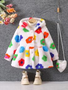 Girls Casual Fluffy Textured Hooded Warm Sweater Coat For Autumn/Winter - Multicolor - View 3