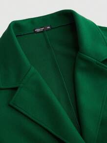 SHEIN LUNE Plus Size Women's Solid Color Lapel Collar Lantern Sleeve Loose Casual Overcoat, Autumn/Winter - Dark Green - View 5