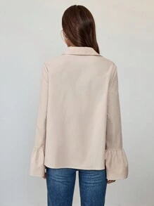 Chiquease Women Ruffled Sleeve Pleated Hem Casual Blouse, Spring & Autumn Fall Cloth For Women