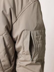 SUMWON Quilted Bomber Jacket With Zip Pockets Lightweight Insulated Fall Winter Flight Jacket Ribbed Collar Cuffs Waistband Athletic Streetwear Outerwear - Khaki - View 5