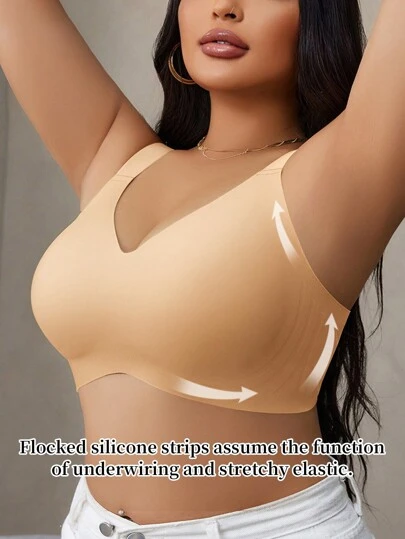 Plus Size Women Seamless Bra Gel Strap Soft Support Wireless Push Up Bra