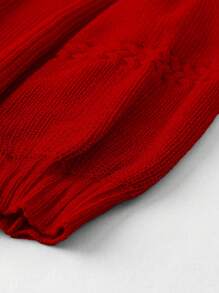 Áo len nữ cỡ lớn, dệt kim trơn, cổ tròn, tay phồng, kiểu dáng tối giản, thích hợp cho mùa Thu/Đông. - Đỏ - Xem 3