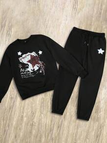 Manfinity EMRG Men 2pcs Set Casual Letter Print Sweatshirt And Front Tie Pants Outfit