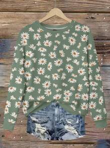 EMERY ROSE Sweat-shirt décontracté à imprimé marguerite pour femmes grandes tailles, automne/hiver