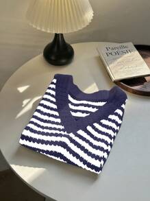 SHEIN Unity 女士条纹针织宽松镂空背心 - 藏蓝色 - 查看 3