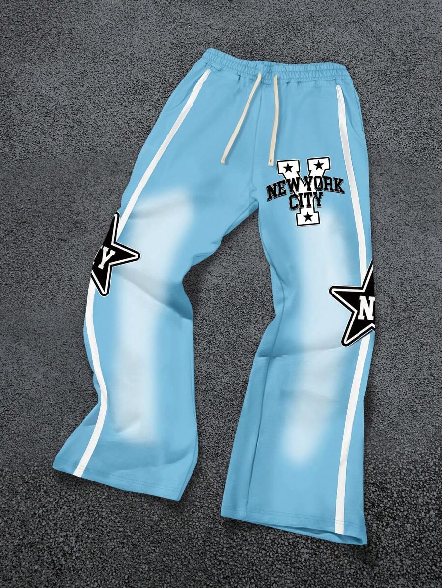 Aesthetic Post--Men's Letter & Star Print Drawstring Waist Casual Sweatpants Y2k Pantsstar Pants - Blue - View 1