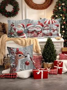 4 piezas, Decoración navideña, Nuevas Fundas de almohada con diseño de Papá Noel cálido del bosque, árbol de Navidad, muñeco de nieve, ciervo, gnomo y regalo, de 45 x 45 cm, para decoración de habitación, oficina, sala de estar, sofá, sin relleno
