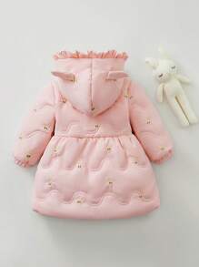 Baby Girl Cute Rabbit Ear Hooded Winter Coat, Winter Outerwear Clothes - Pink - View 2