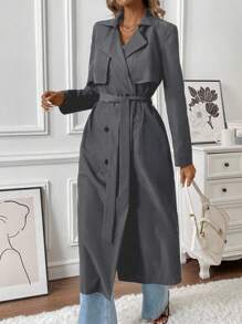 EMERY ROSE Women Casual Double-Breasted Mid-Length Trench Coat Fall Winter Cloth For Women - Grey - View 3