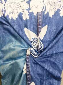 SHEIN LUNE 牛仔效果弹力腰部七分裤 - 彩色 - 查看 7