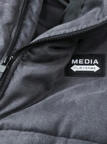 Manfinity Homme 男士纯色前拉链长袖休闲棉服外套，简约风格，适合日常穿着 - 灰色 - 查看 3