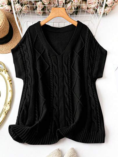 SHEIN Clasi Suéter informal de talla grande de unicolor con mangas de murciélago, suéter de punto de otoño/invierno