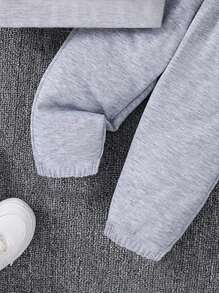 SHEIN 年轻男孩休闲宽松字母印花连帽运动衫和运动裤 2 件套秋季男童运动服男童运动服套装 - 灰色 - 查看 4