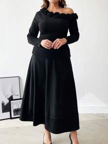 SHEIN Clasi Set de 2 vestidos asimétricos de punto liso y floral para mujer de talla grande, elegantes para el otoño