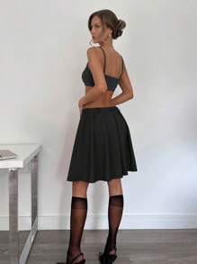 Siren Gaze Chân váy chữ A xếp ly dài vừa phải màu xám dành cho công sở và đi làm, mùa xuân/thu - màu đen - Xem 2