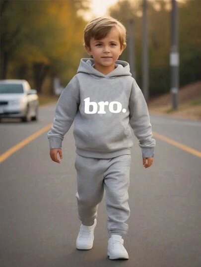 男童休闲宽松字母印花连帽卫衣和运动裤两件套秋季男童运动服套装