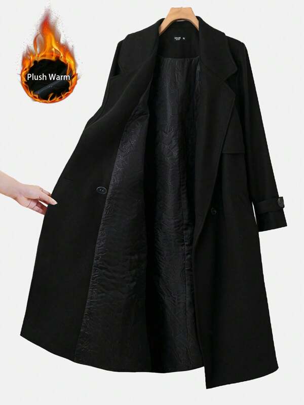 Celure Plus Size Women Long Lapel Collar Solid Color Long Sleeve Casual Overcoat For Winter