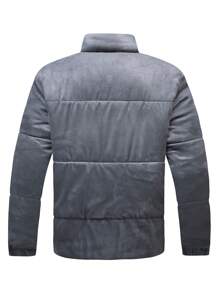 Manfinity Homme 男士纯色前拉链长袖休闲棉服外套，简约风格，适合日常穿着 - 灰色 - 查看 2